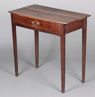 An 18th Century oak bow front side table fitted a frieze drawer, raised on square tapered supports 73cm h x 75cm w x 44cm d 