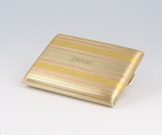A Tiffany & Co marked 14k 2 colour gold match slip, the top monogrammed HEC, interior engraved "To H From L, Christmas 1922", marked Tiffany & Co 14k, 34.13 grams, 4.5cm x 6cm 