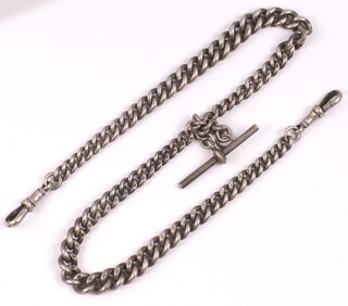 A silver double Albert curb link watch chain 41cm, 62 grams  