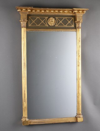 A 19th Century rectangular plate pier mirror contained in a ball studded frame with lion mask and columns to the sides 98cm h x 62cm w x 10cm c