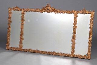 A 19th Century style rectangular triple plate over mantel mirror contained in a gilt painted plaster frame 69cm h x 126cm w