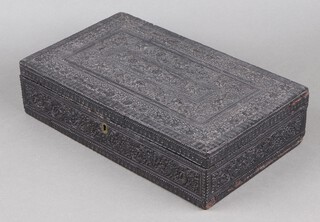 A Victorian ebonised trinket box with hinged lid and fitted interior 10cm h x 42cm w x 25cm d 