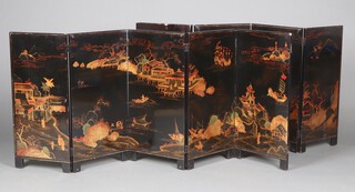 Two 20th Century Japanese 5 fold screens decorated landscapes 72cm h x 182cm 