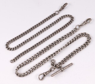 A silver double Albert watch chain 39cm, together with 1 other Albert watch chain (no T-bar), 36cm, 67 grams 
