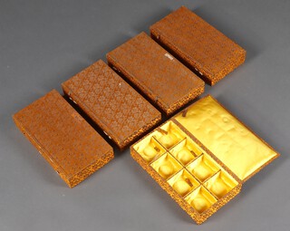 Five Chinese rectangular trinket boxes, the interiors fitted 8 sections with hinged lids 7cm x 35cm x 19cm 