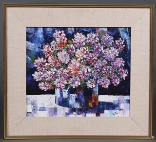 Vitts, 20th Century oil on canvas, still life study of a vase of flowers, signed 34cm x 39cm 