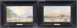 A pair of Edwardian coloured prints "Morning Mists and Autumn Evening" 16cm x 26cm in ebonised frames