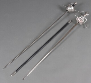 A reproduction rapier and scabbard together with 1 other 
