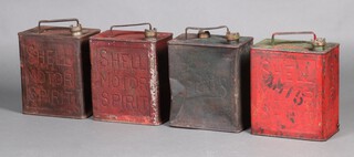 Three vintage Shell petrol cans and a Pratts ditto 