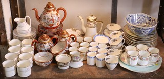 An 18 piece Royal Doulton Allegro pattern coffee service with cream jug, sugar bowl, 8 cups and 8 saucers, a part Noritake coffee service, an egg shell tea service etc 