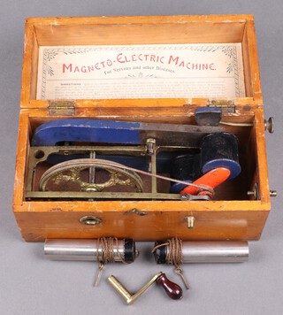 A Magneto electric shock machine in a pine case 12cm x 24cm x 11cm 