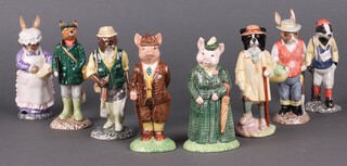 Eight Beswick figures - Huntsman Fox ECF1, Hiker Badger ECF6, Sheep Dog Shepherd ECF5, Mrs Rabbit Baking ECF7, Gentleman Pig ECF4, Fisherman Otter ECF2, Lady Pig ECF8, Gardener Rabbit ECF3, all boxed