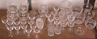 A Victorian cut glass funnel, a cut glass preserve jar, 6 cut glass sherry glasses and other items of glassware