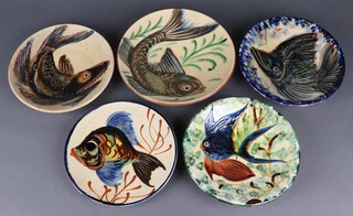 Five Portuguese pottery plates decorated fish 