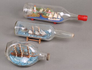 Three model ships in bottles 