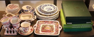 A Masons twin handled bread plate, a part Masons Stafford tea service, various decorative plates, Christmas plates, place mats etc