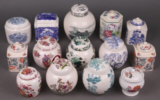 A collection of 14 Masons ginger jars and covers 