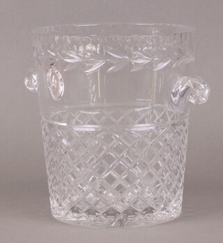 A circular cut glass twin handled wine cooler 23cm 