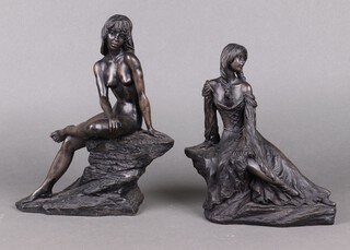 John Letts, a bronzed figure of a seated naked lady and 1 other John Letts bronzed figure of a lady 27cm 