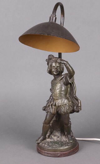 A spelter figure in the form of a standing boy, converted to a table lamp 45cm 