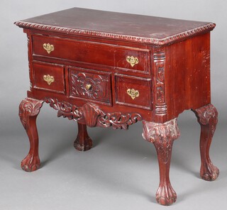 A Georgian style mahogany side table fitted 5 drawers, raised on cabriole supports 78cm h x 90cm w x 43cm d 