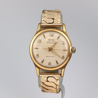 A gentleman's Kered mechanical wristwatch, contained in a gold plated case and with ditto expanding bracelet together with a lady's wristwatch contained in a Continental silver case with expanding bracelet, the back engraved Portsmouth Education Committee 1927