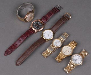 A gentleman's Sekonda wristwatch on a leather strap, together with 5 others - Modiya, Rotary "Dolphin Standard" with gilt case and bracelet, Talis 25 jewels Incabloc on gilt bracelet, Larex and a gilt cased Seiko 