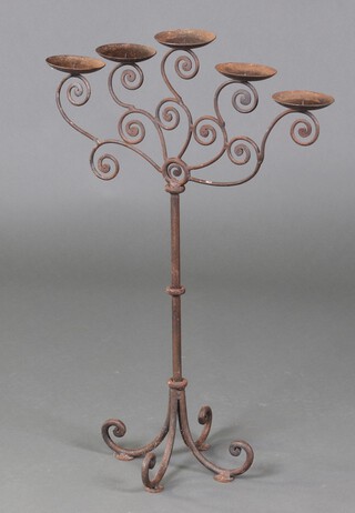 A wrought metal 5 light candelabrum 78cm h 