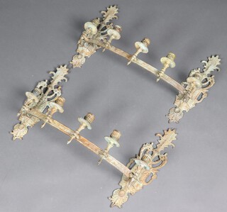 An impressive pair of reproduction verdigris gilt metal 5 light wall light sconces 44cm x 68cm 