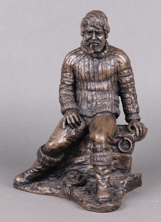 John Letts, a bronzed figure of a seated fisherman 29cm 