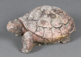 A well weathered concrete garden  figure of a tortoise 31cm 