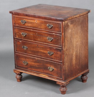 A 19th Century mahogany commode complete with china liner, on bun feet 72cm x 64cm x 45cm 
