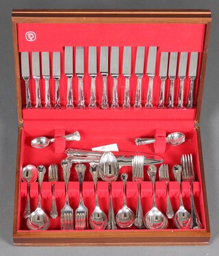 Spear and Jackson, a 74 piece silver plated canteen of cutlery comprising 2 serving spoons, 8 spoons, 8 knives, 8 forks, 8 pudding spoons, 8 pudding forks, 8 ice cream spoons, 8 pastry forks, 8 tea spoons, 2 associated table knives, all contained in a teak canteen box 