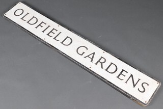 A pressed aluminium road sign for Oldfield Gardens 23cm x 143cm 