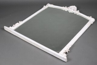 A Victorian style arched plate over mantel mirror contained in a white painted frame surmounted by a shell 134cm x 130cm  