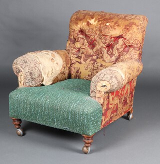 A Victorian Howard style armchair upholstered in tapestry material 87cm h x 90cm w x 82cm d 