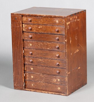 An Edwardian pine 8 drawer table top chest with turned handles 55cm h x 43cm w x 33cm d 