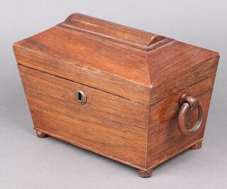 A William IV rosewood tea caddy of sarcophagus form with hinged lid 13cm x 25cm x 14cm 
