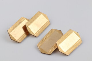 A pair of yellow metal, marked 12ct, cufflinks 5 grams (1 link a/f)  