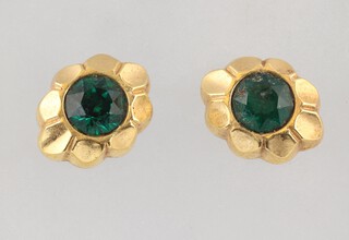 A pair of 9ct yellow gold gem set earrings, 2.2 grams 