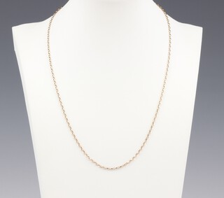 A 9ct yellow gold fine belcher link chain, 46cm, 2.1 grams