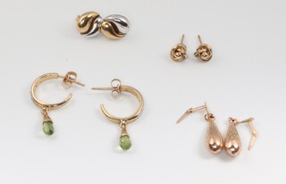A pair of 9ct gold hoop gem set earrings and 2 pairs of stud earrings 4.4 grams