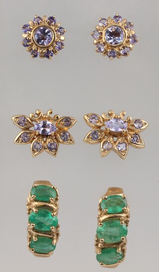 Three pairs of gem set earrings 11.5 grams gross 