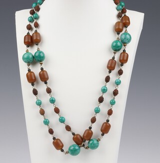 A Chinese 1920's/30's glass and wood, carved nuts necklace 