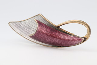 An Axel Holmsen Norwegian silver and enamelled brooch of leaf form, 65mm