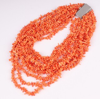 An impressive 11 string coral twig necklace 65cm 