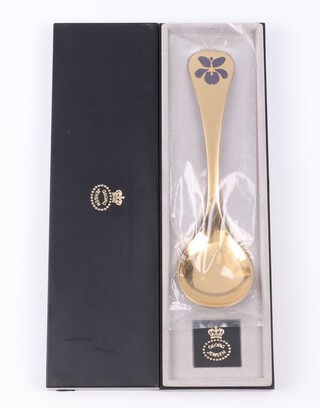 Georg Jensen 1977 "Sweet Violet" a Danish silver gilt and enamelled spoon, boxed and with original wrapping 