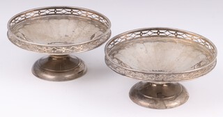 A pair of Art Deco silver circular dishes with pierced borders Birmingham 1929, marks rubbed 168 grams 
