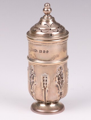 A silver pepperette with cast body, London 1925 by Johnson, Walker & Tolhurst, 78 grams 