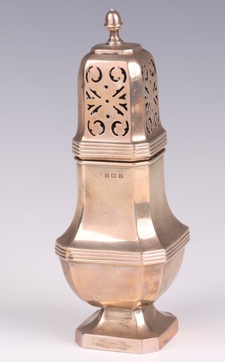 A Georgian style square sugar caster Birmingham 1937, 156 grams 